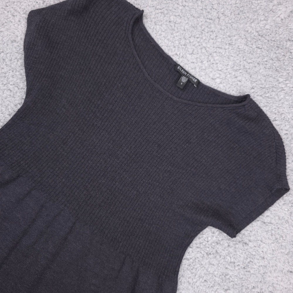 Eileen Fisher Wool Knit Dress Shortβ Sleeve Casual Gray Size S Italian Yarn
